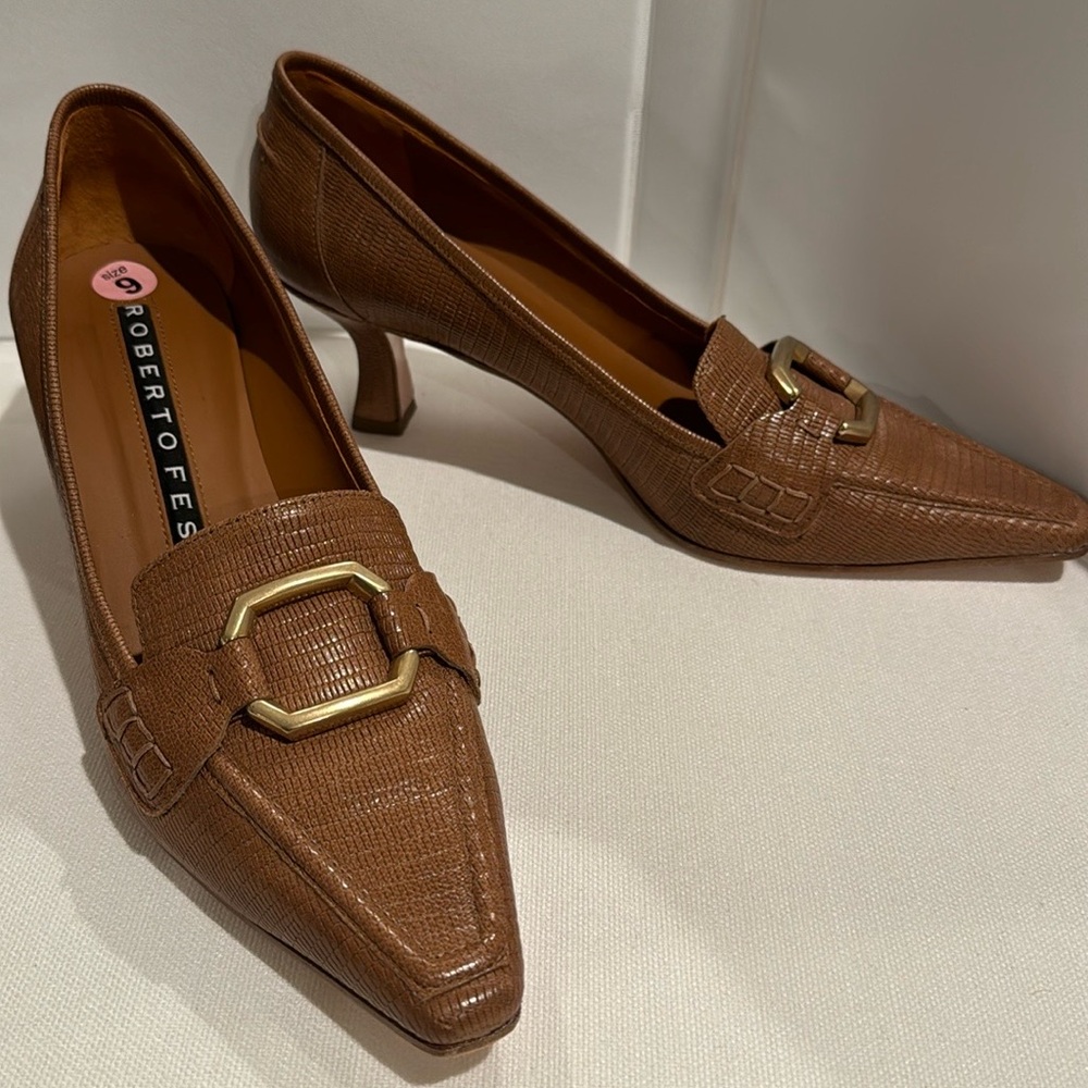 ROBERTO FESTA  Embossed Tan LOAFER with Buckle,     Size 9.5